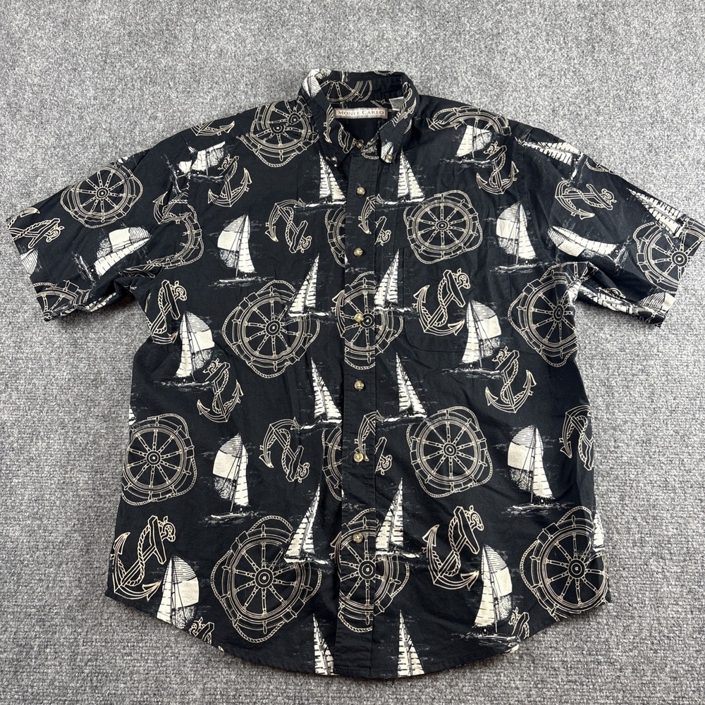 Vintage Monte Carlo Short Sleeve Button Down Nautical Camp Shirt L